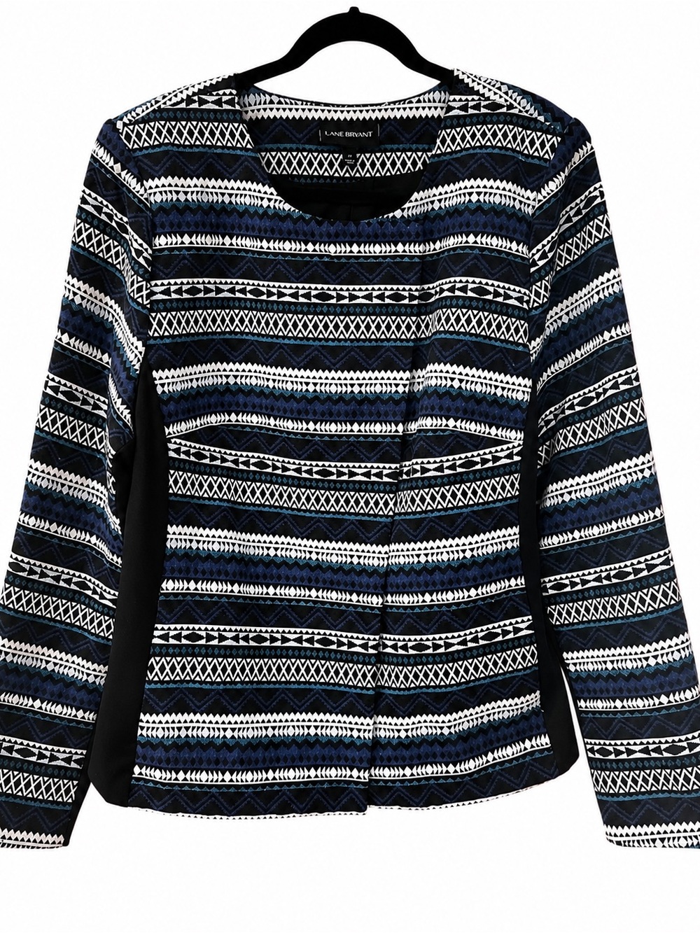 Lane Bryant Navy, Black & White Geometric-Stripe Blazer